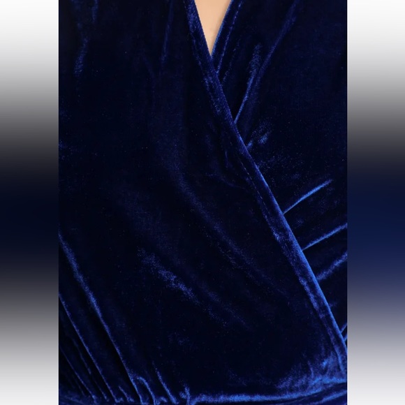 Lulus Enchant Me Cobalt Blue Velvet Midi Wrap Dress - Picture 7 of 11